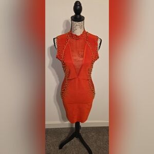 Elegant Orange Studded Dress